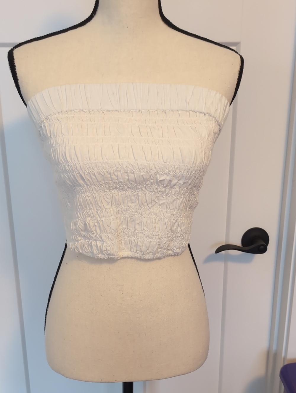 Free People White Smocked Strapless Crop Top